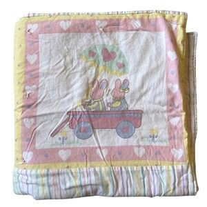 Vintage Carters Baby Blanket Bunny Cat Sheep Mouse‎ Quilt Pastel Spring Stripe